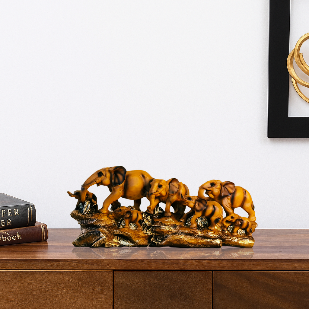 Elephant Family Harmony – Resin Table Decor Showpiece