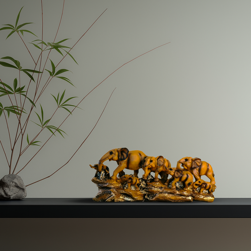 Elephant Family Harmony – Resin Table Decor Showpiece