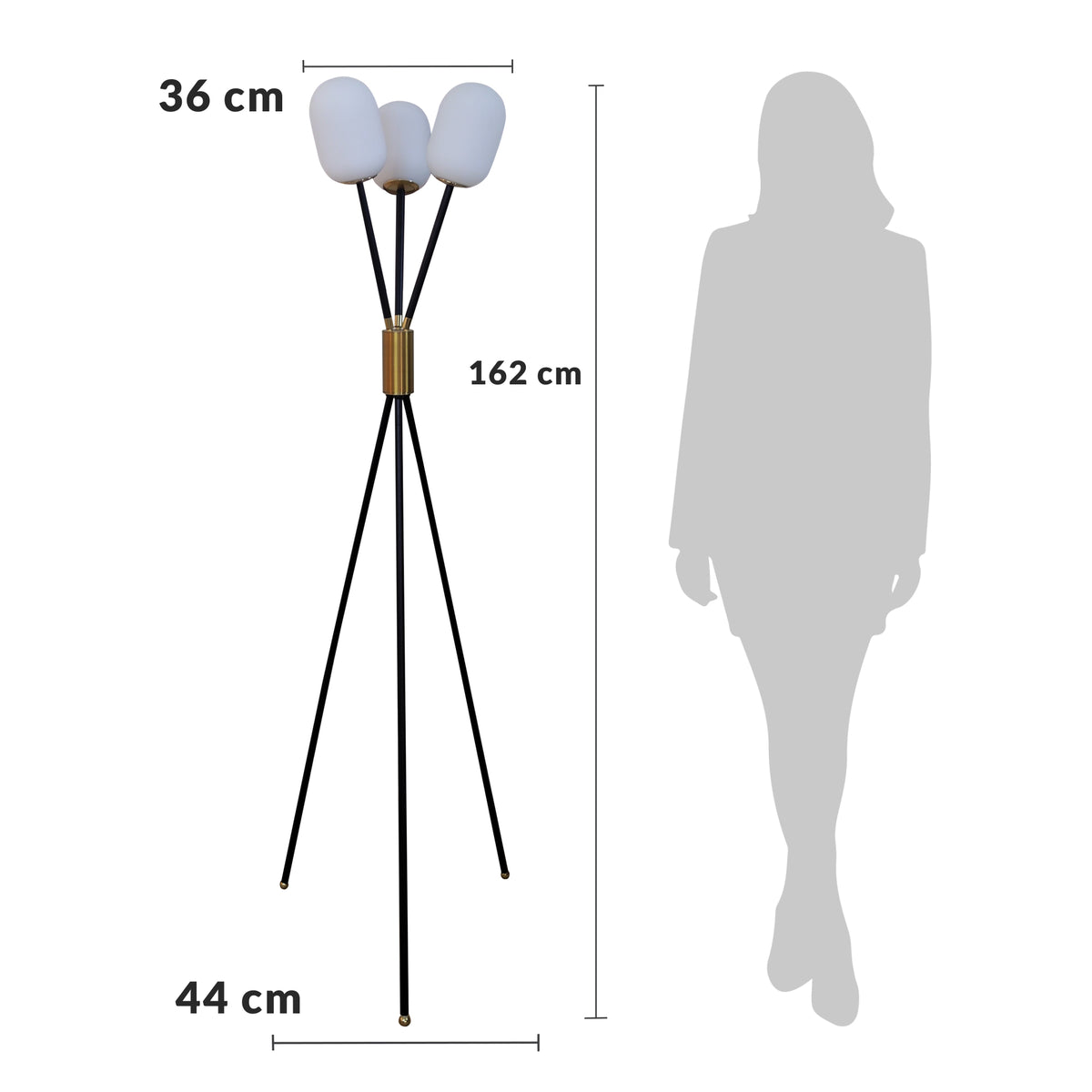 Noir Ember Glass Tripod Floor lamp