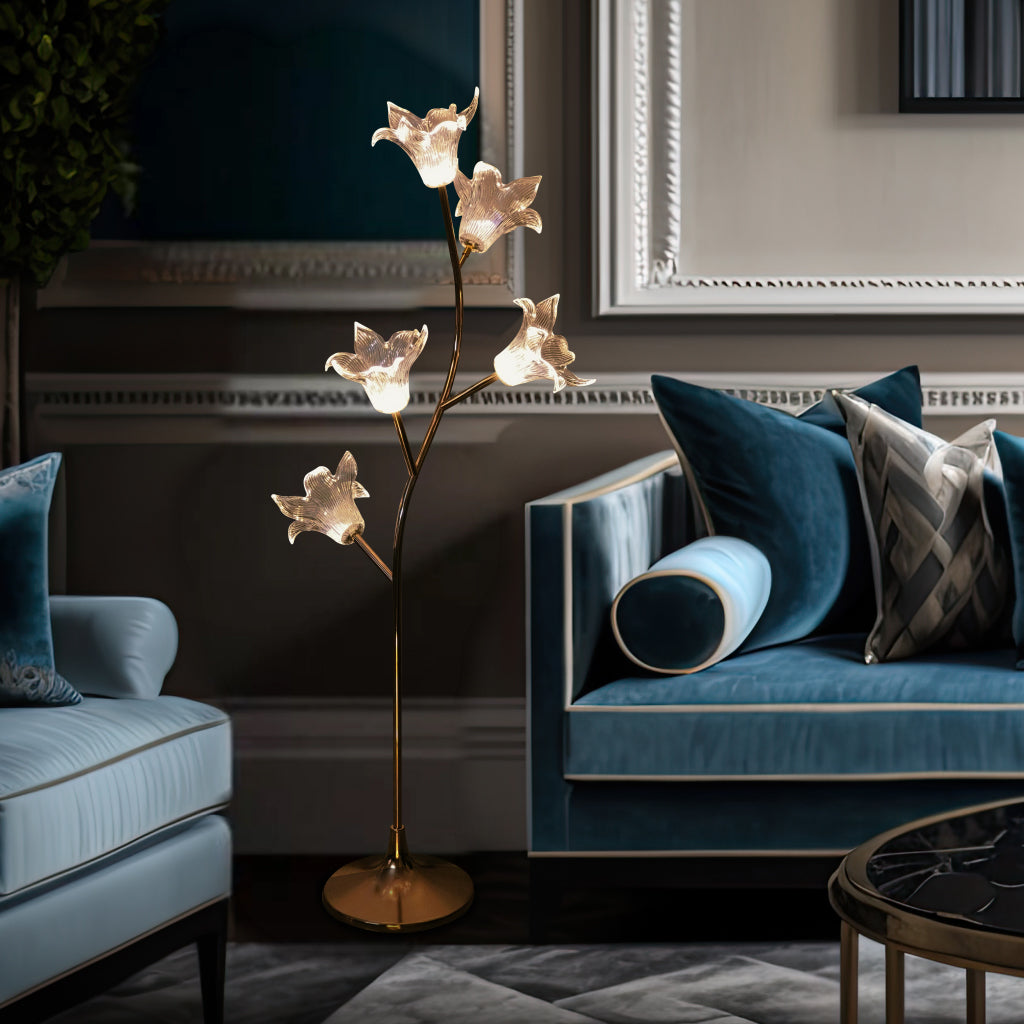 Glass Lume Lily (Gold, Built-In LED) Floor Lamp