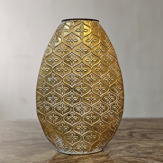 Aurum Bloom – Vintage Gold Embossed Metal Vase