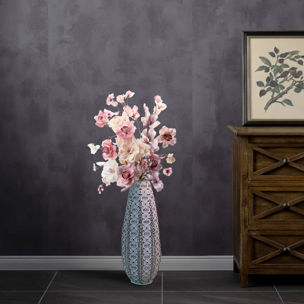 Blossom Lace Tall Metal Floor Vase