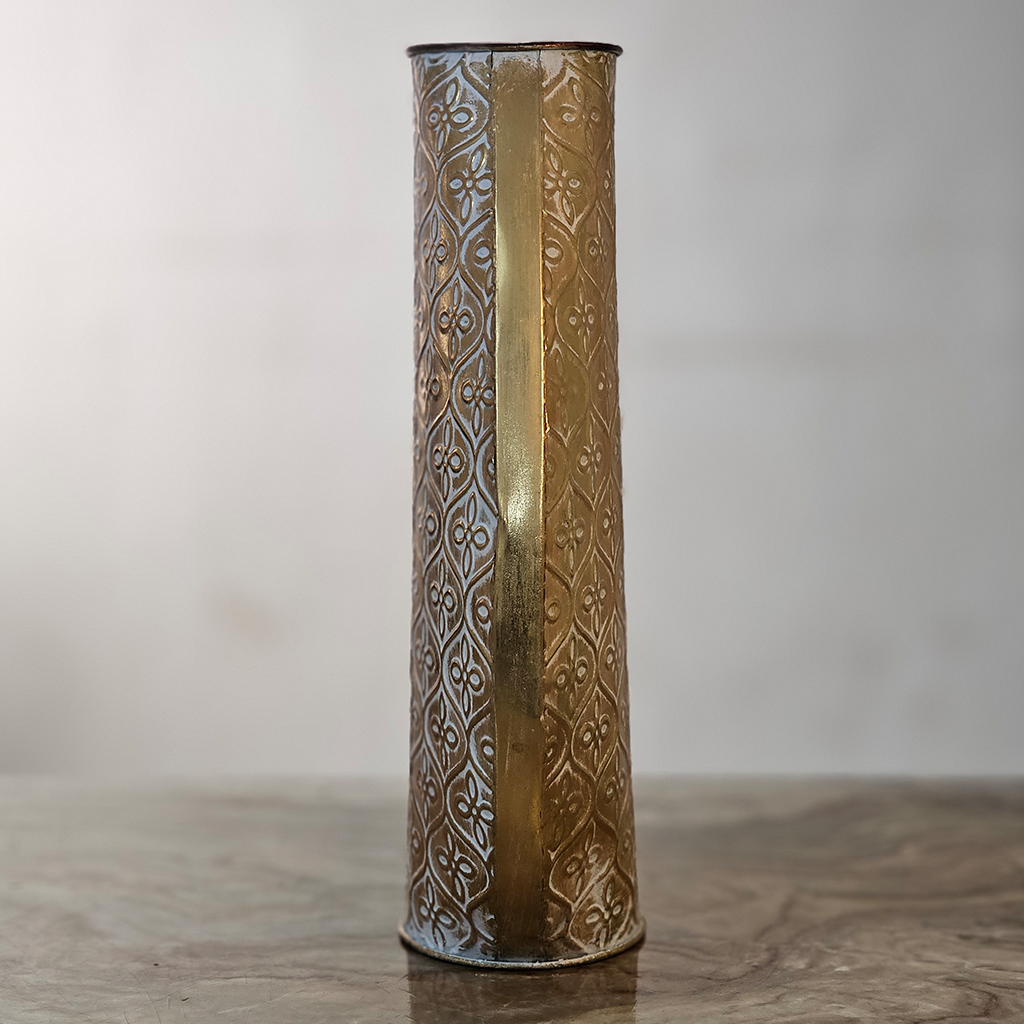 Aurum Bloom – Vintage Gold Embossed Metal Vase
