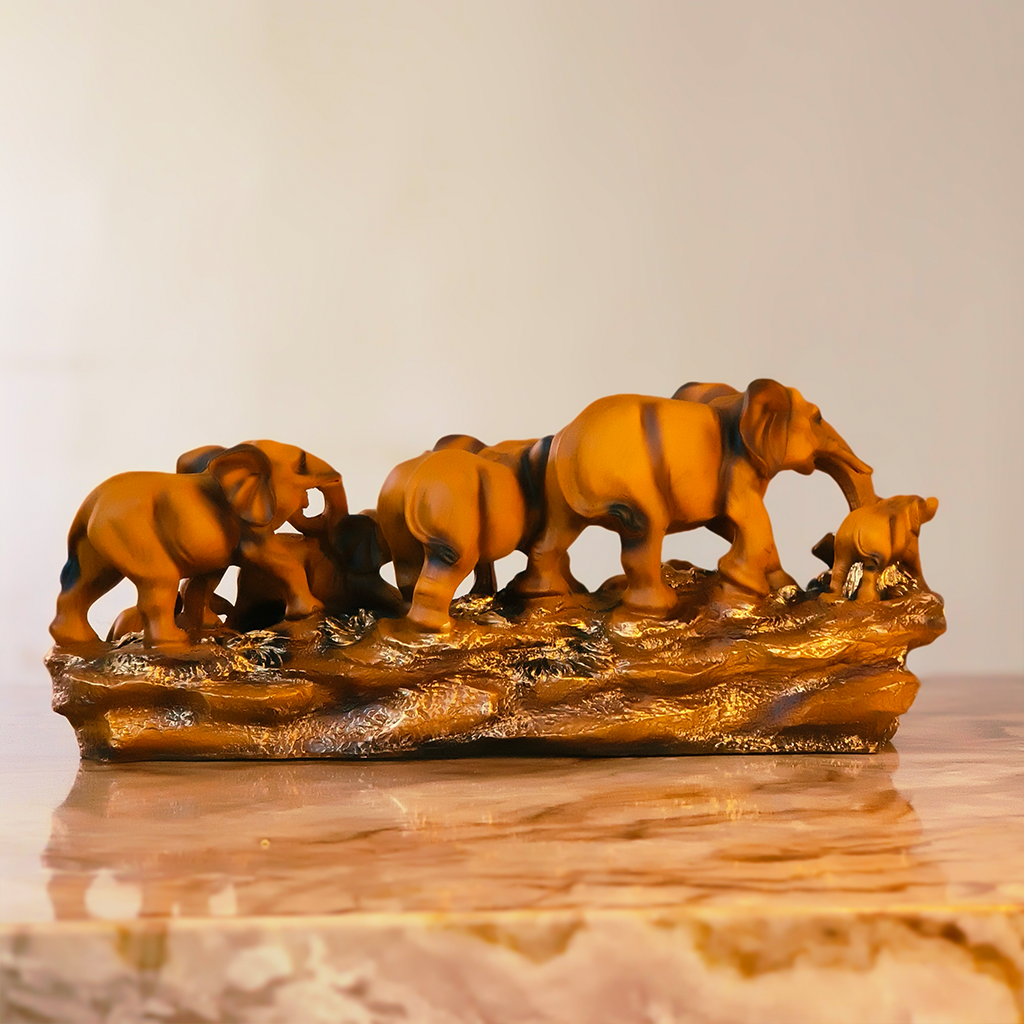 Elephant Family Harmony – Resin Table Decor Showpiece