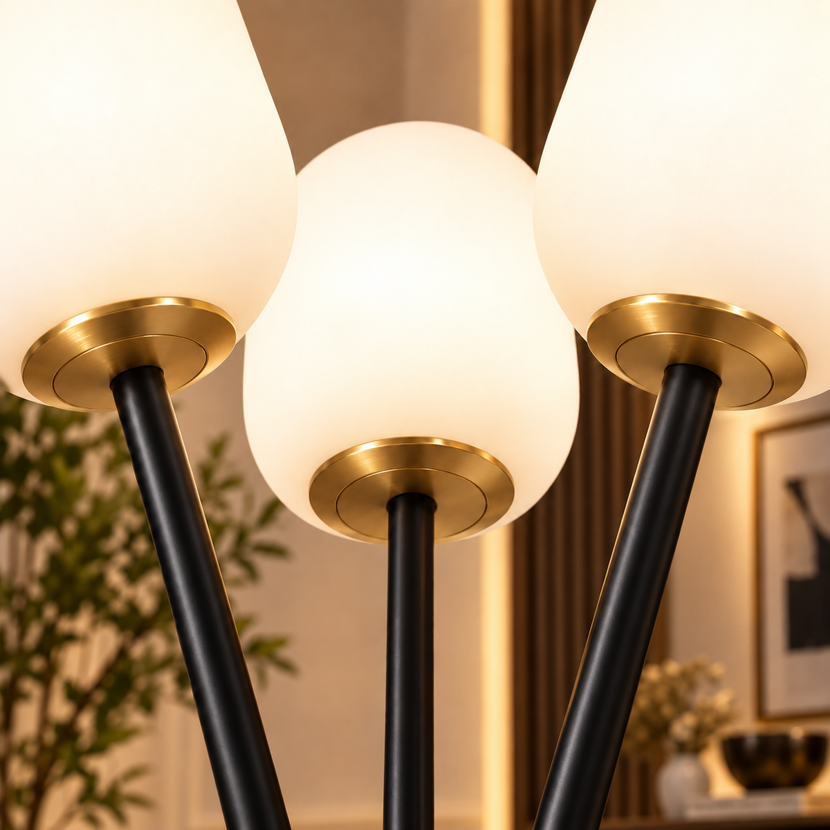 Noir Ember Glass Tripod Floor lamp
