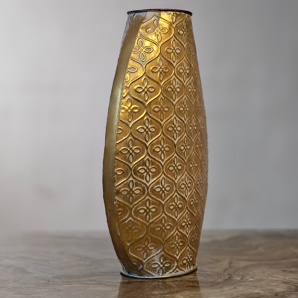 Aurum Bloom – Vintage Gold Embossed Metal Vase