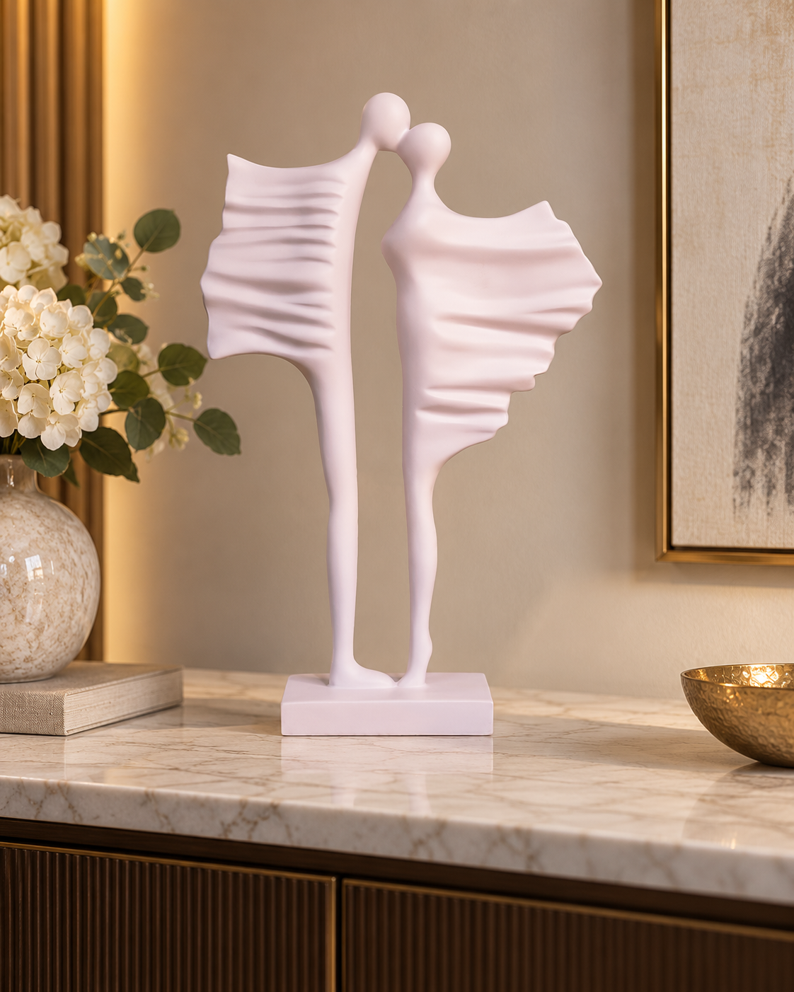 Timeless Bond (White) Abstract Couple Sculpture