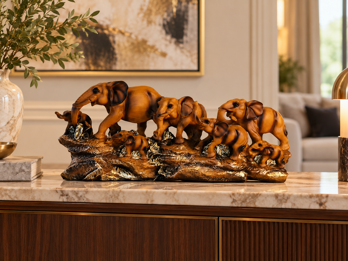 Elephant Family Harmony – Resin Table Decor Showpiece