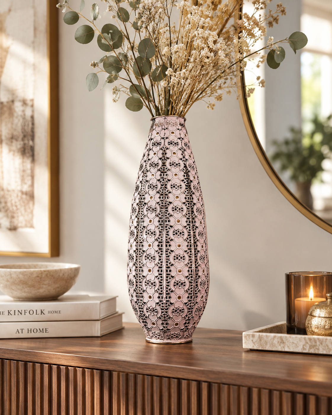 Blossom Lace Tall Metal Floor Vase