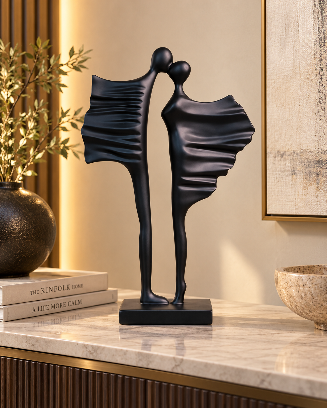 Timeless Bond (Black) Abstract Couple Sculpture