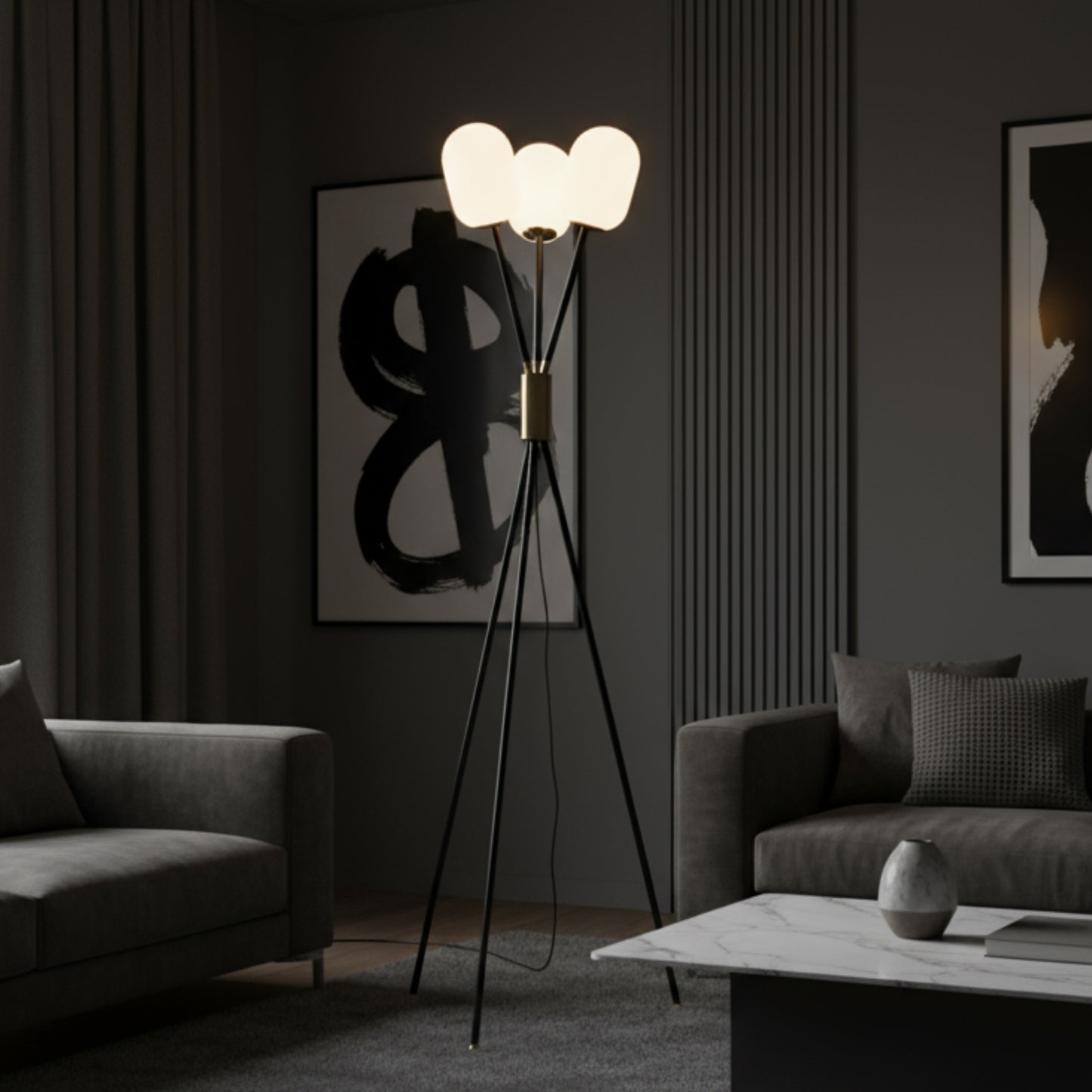 Noir Ember Glass Tripod Floor lamp