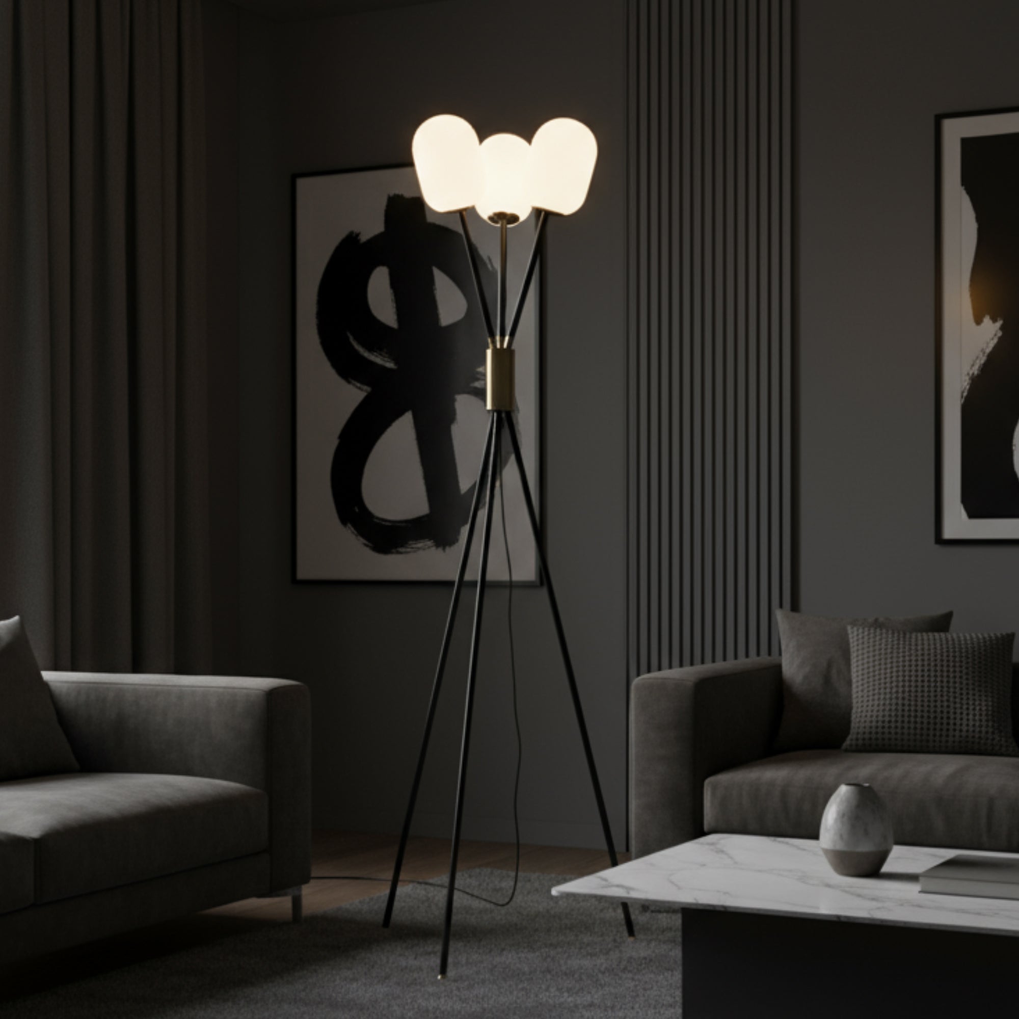Noir Ember Glass Tripod Floor lamp