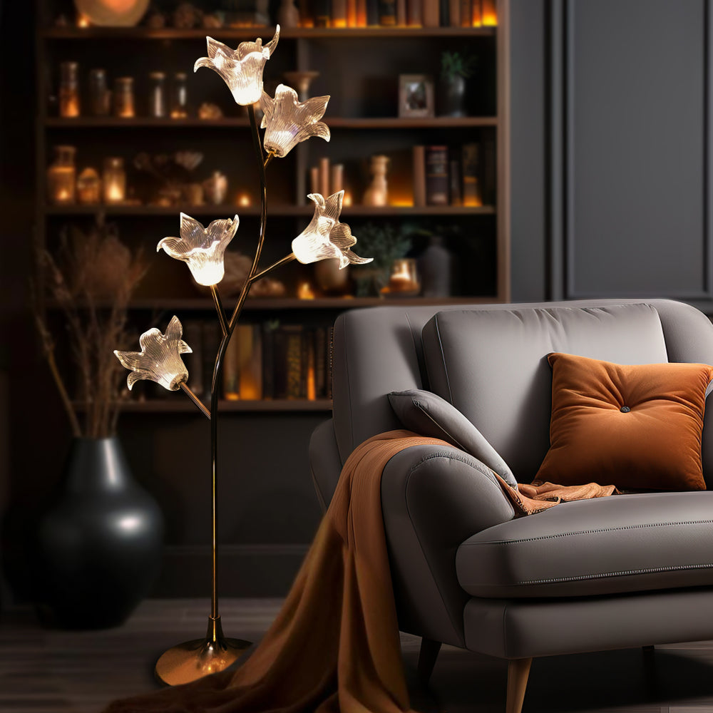 Glass Lume Lily (Gold, Built-In LED) Floor Lamp