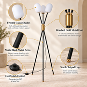 Noir Ember Glass Tripod Floor lamp