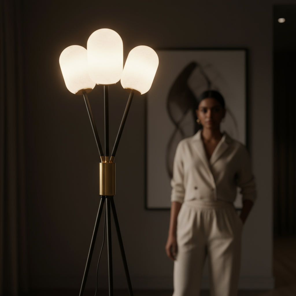 Noir Ember Glass Tripod Floor lamp