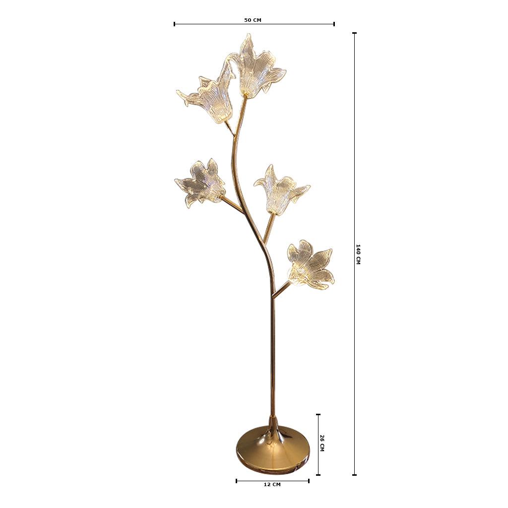 Glass Lume Lily (Gold, Built-In LED) Floor Lamp
